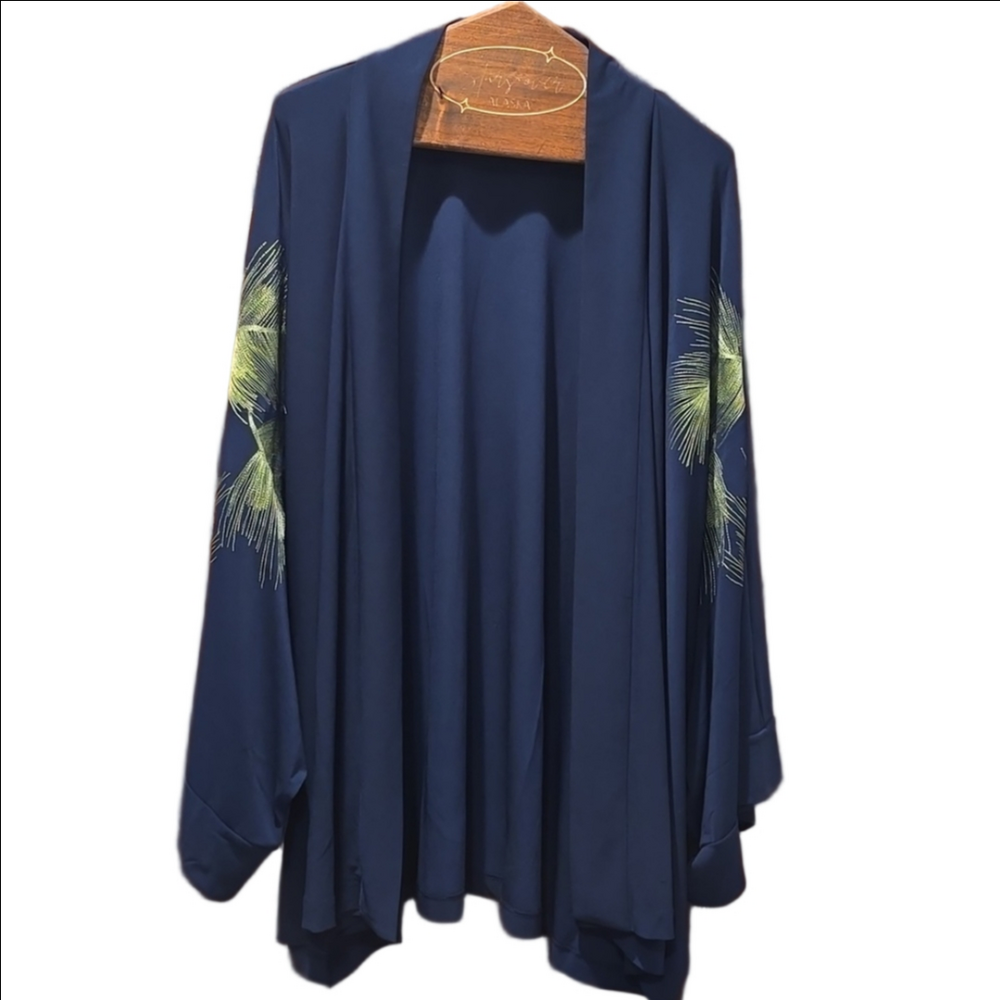 Natori Navy Blue Embroidered Kimono Frock sz 3X NWT